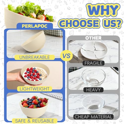 Image of Wheat Straw Bowls Set of 6, 26 OZ Unbreakable Cereal Bowls, Reusable Plastic Bowls for Camping, Dorm, RV, Picnic, Lightweight Salad Soup Bowls, Microwave & Dishwasher Safe, Beige
