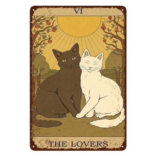 Cartel de metal retro con diseño de gato vintage, tarjeta de tarot, decoración de pared, baño, dormitorio, decoración del hogar, amantes