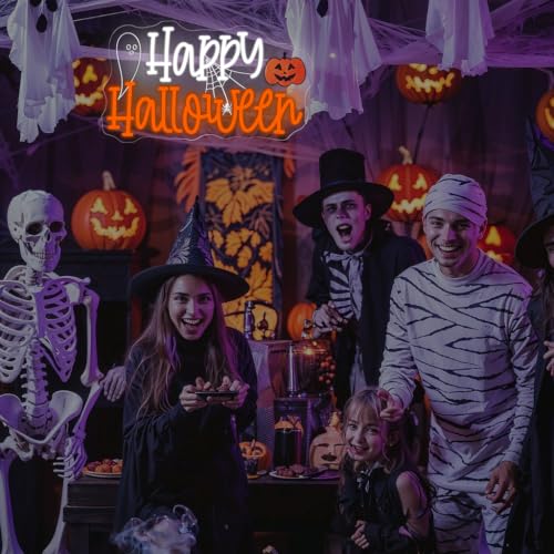 Happy Halloween Neon Sign with Ghost Pumpkin for Window Party Decor - Image 3