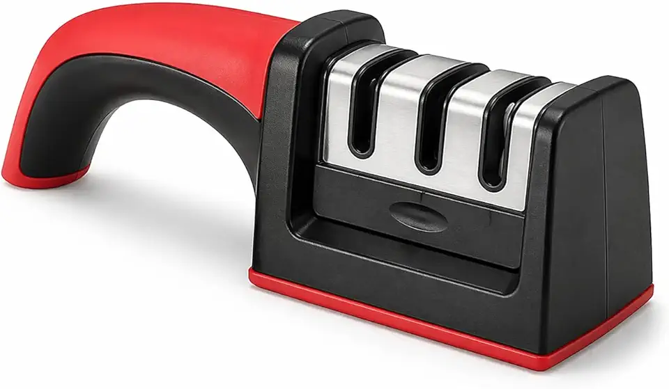 Afiador e amolador de facas e tesouras 3 em 1, antiderrapante, manual, profissional e compacto