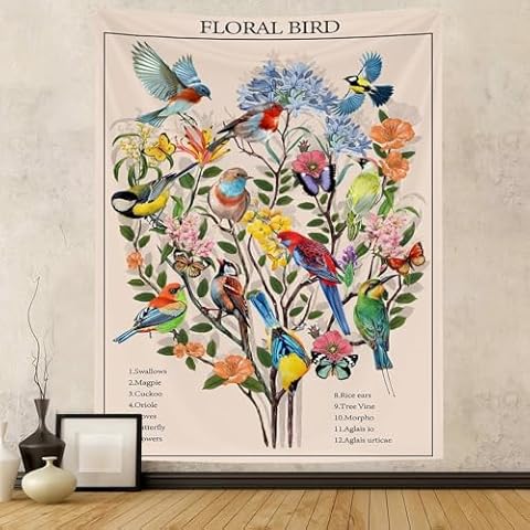 FENDROM Vintage Flower Birds Tapestry Wall Hanging Cover