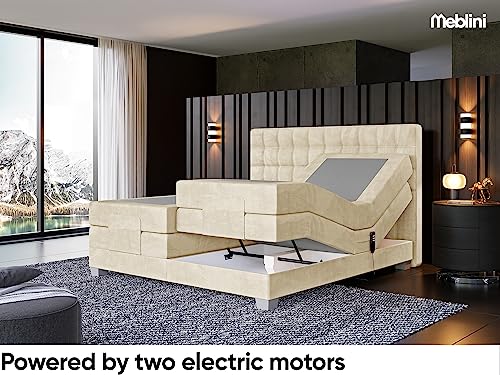 MEBLINI Boxspringbett Elektrisch Verstellbar - Gepolstert Doppelbett mit Matratzen und Toppers - Polsterbett - Bett mit Kopfteil - Edison - 160x200 - H3/Beige Samt – Bild 5