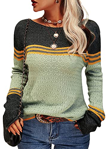 Image of Grlasen Women Fashion Autumn Winter Colorblock Pullover Knitting Sweater Round Neck Knitwear Tops
