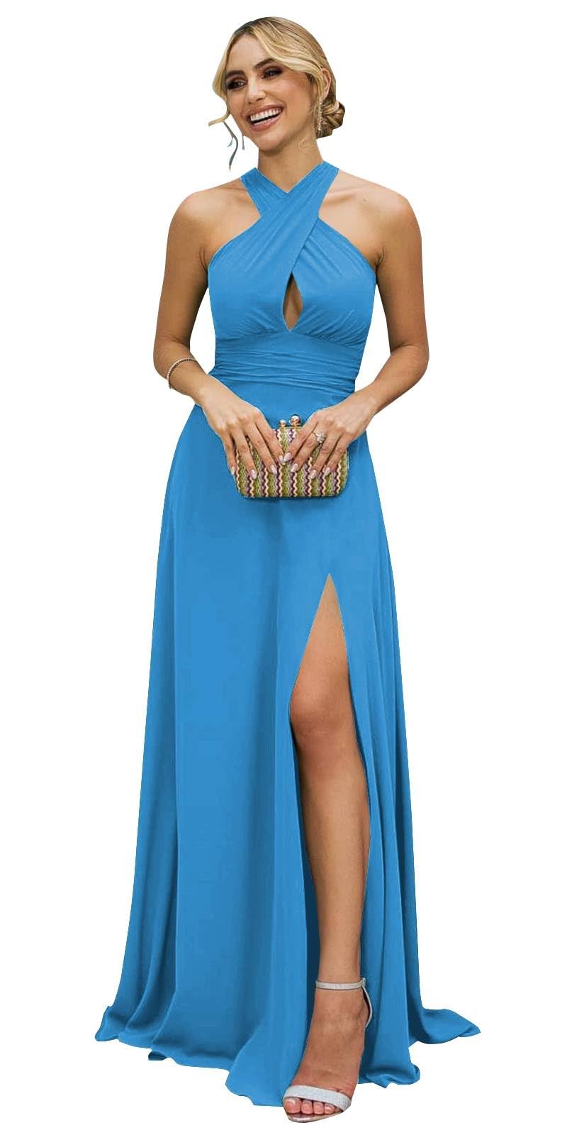 Bolodoo Halter Chiffon Long Bridesmaid Dresses with Slit A Line Formal Dress Evening Party Gowns