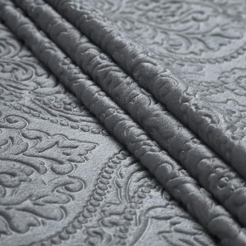 Image of Encasa XO Embossed Velvet Fabric Material by Meter Grey | Sofa Cloth Material | Unstitched Fabric for Making Cushion Cover, Sofa Cover | 175 GSM | 5 Meters, 500x150 cm