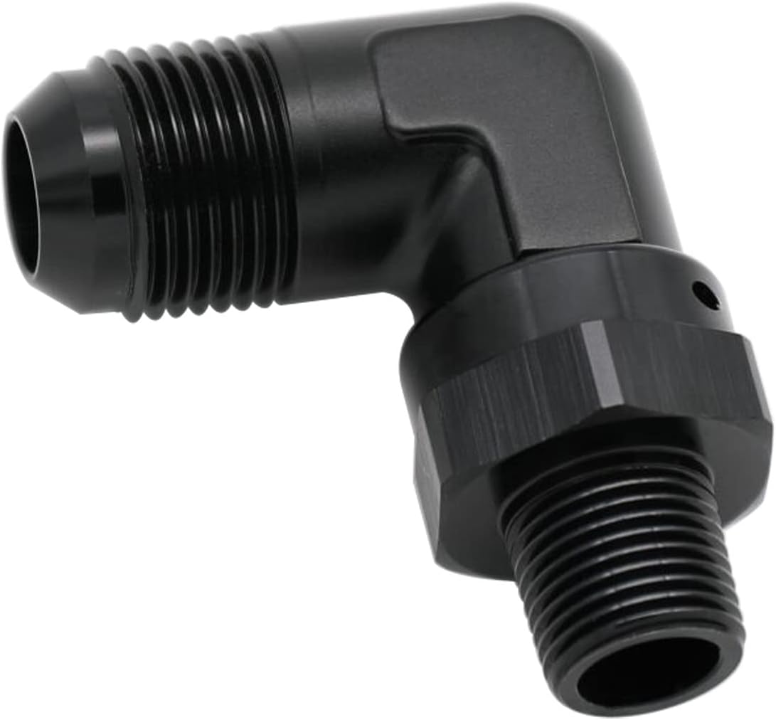 -16 AN Male to 1" NPT Male Swivel Fitting Adapter 90 Degree Aluminum Black