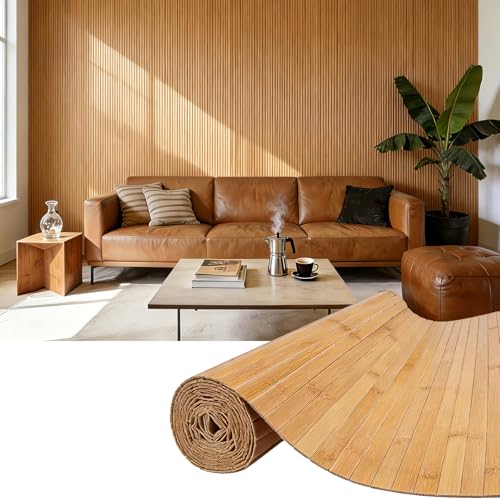 ULTAC Natural Bamboo Wall Panel for Interior Wall Decor Pole Wrap Wainscoting Paneling Wall Panels Interior Decor for Living Room Kitchen Island Ceiling 16 H x 96 L Light-carbonized