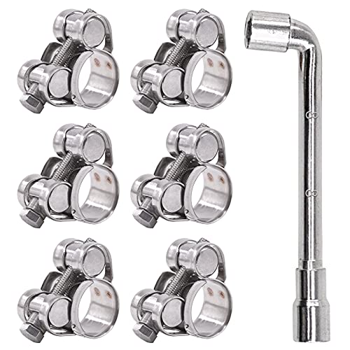 Glarks 6Pcs 17-19mm T-Bolt Hose Clamps 304 Stainless Steel Heavy Duty Ear Clamp Tube Clamp Adjustable Pipe Clamps for 0.7''-0.75'' Dia Range Hose (17-19mm)