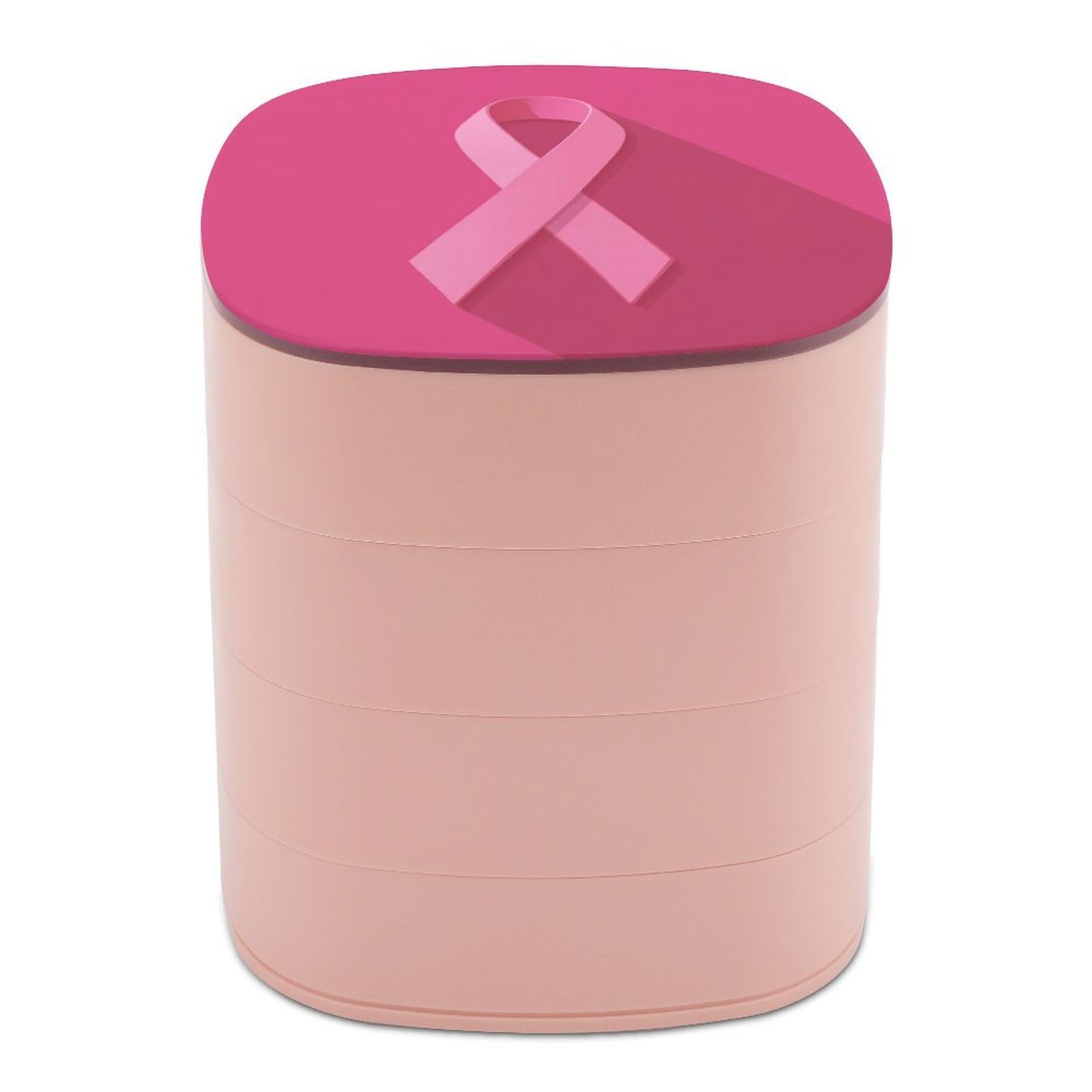Jubonexis Pink Ribbon Simple Jewelry Boxes for Women, Earring Holder Organizer Rotating Jewelry Organizer for Necklaces Bracelets Ring