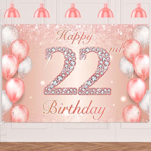 Image of Happy 21st Birthday Rose Gold Banner Cheers to 21 Years Old Backdrop Confetti Balloons Theme Decor for Women 21 Years Old Pink Birthday Party Decorations Bday Supplies Background Favors Gift Glitter