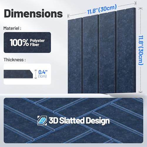 Image of 20 Pack Sound Proof Foam Panels for Walls, Acoustic Panels Self-Adhesive | 12 inch X 12 inch X 0.4 inch Slatted Soundproof Wall Panel, High Density Sound Absorbing Panel for Gaming Recording Studio Decor-Blue