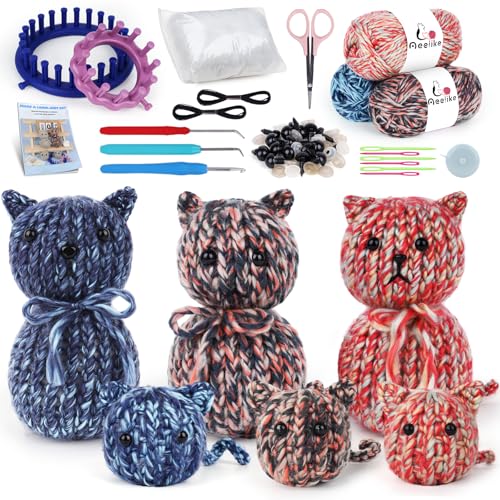 Image of Aeelike Beginner Round Loom Kit,Vedio Learn to Knit Cat,Family Craft Gift | 2 Size Protable Loom Kit with Mixedcolor Yarn,Muti-Accessories,Step-by-Step Tutorial，Easy Quick Knitting for Beginners Family