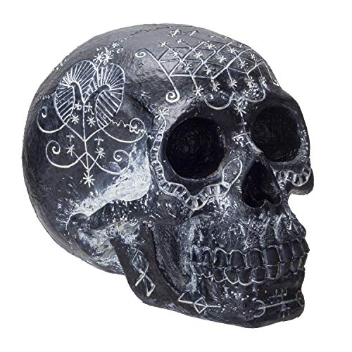SUMMIT COLLECTION Black Mysterious Voodoo Skull Black Magic Spellbound Skull Figurine Collectible 8 inch L