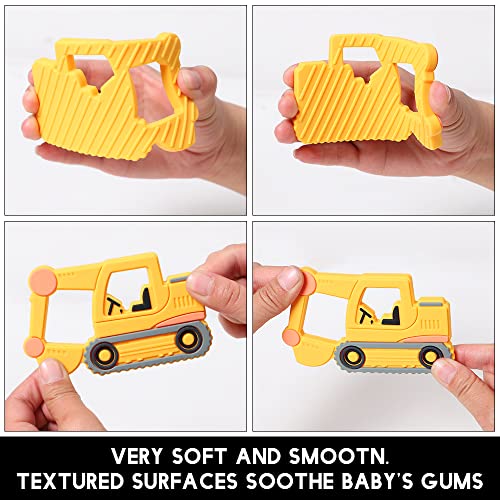 Image of Baby Silicone Teether,Sensory Chew Toys,BPA Free Soft and Effective Infant Teething Pain Relief Toys,Freezer Safe,Food Grade Silicone,Best Shower Gift for Boys and Girls (Yellow Excavator)