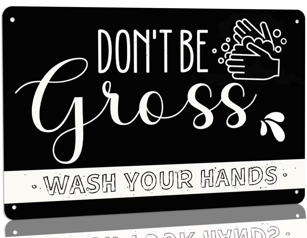 SMAZDFXX Restroom Plaque Sign Don't Be Gross Wash Your Hands Metal Tin Sign Hand Washing Signs Rustic Bathroom Wall Decor Funny Office Restroom Quote Decor 8"x12"