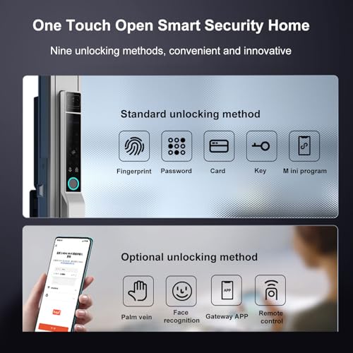 Smart Lock 2,4 GHz WiFi Keyless Eingangstür Schloss Griff Aluminium Biometrische Tür Ty App für 40-120 Mm Dicke Büro Home Schlafzimmertür (Schwarz) – Bild 6