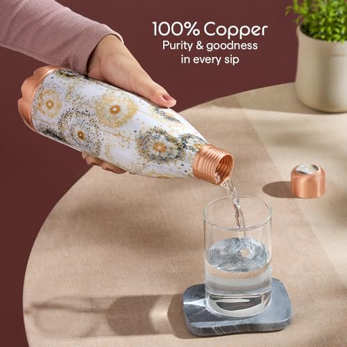 Image of Borosil 700 ml Canvas Series Vasta Design Copper Bottle | 100% Pure Copper, BPA Free & Leakproof with Anti-Oxidant Properties of Copper | Printed Designer Bottle for Home, School & Office