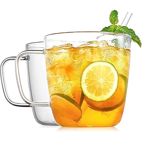 LUXU Premium Large Glass Coffee Mugs(Set of 2)-24 oz,Wide Mouth Hot or Cold Beverage Mugs,Modern Simplicity Glass Tea Coffee Cups-Big Capacity with Comfortable Handle for Home and Office-Clear (24 OZ) Cover