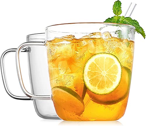 LUXU Hochwertige große Glas-Kaffeetassen (2 Stück) - 680 ml, breite Öffnung für heiße oder kalte Getränke, großes Fassungsvermögen mit komfortablem Griff für Zuhause und Büro, transparent (680 ml) Cover