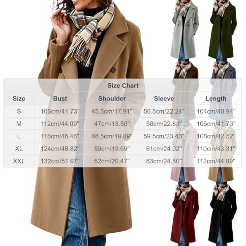 Lainyong Long Pea Coat for Women with Pockets Plus Size Wool Blend Jackets | Winter Oversized Trench Coats, Notch Lapel Double Breasted Outerwear, Casual Loose Cardigans, Soft Warm Jacket - image 4
