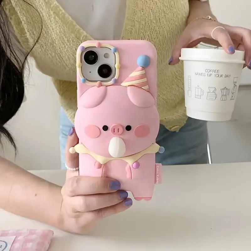 Image of COVERLY for iPhone 14 Plus 3D Pig Blowing Bubble Gum Case,Full Protective Squishy 3D Toy Lovely Piglet Back Case Cartoon Cute Soft Silicone Fashion Fun Aesthetic Cover for Apple iPhone 14 Plus