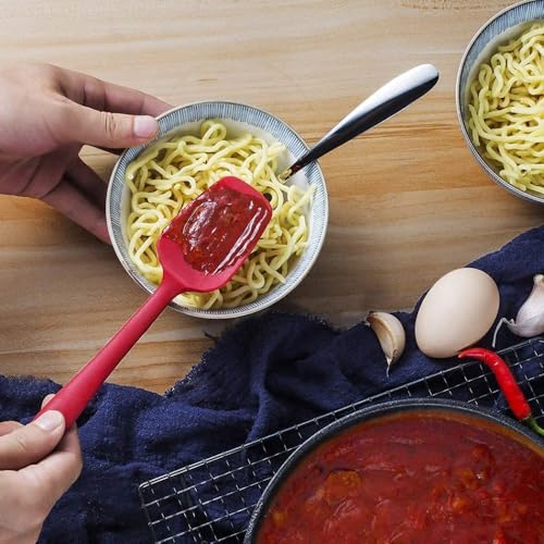 Image of Baskety Silicone Non-Stick Heat Resistant Multi-Purpose Kitchen Tools | Set of 2 Red | Spatula Spoon Small 21cm + Spatula Spreader /Butter Knife 24cm for Cooking & Baking