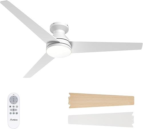 Miniatura 80 de Amico Ventiladores de techo con luces, perfil bajo, control remoto, montaje empotrado, reversible, 3CCT, regulable, silencioso, para dormitorio, uso
