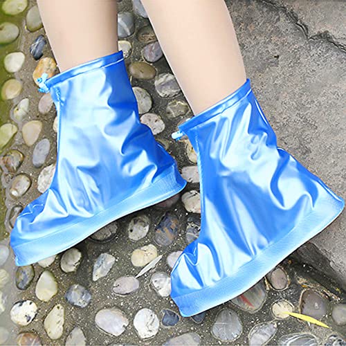Image of Rain Boot Waterproof Shoes Covers, Sand Control Non-Slip Shoe Cover Galoshes, PVC Rubber Sole Reusable Rain Snow Boots Overshoes for Cycling Outdoor Camping Fishing Garden Travel (S, Blue)