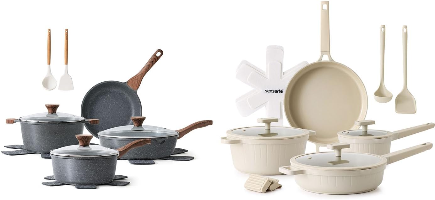 SENSARTE Ceramic Cookware Sets, Pots and Pans Set Non stick, 13 Piece Induction Cookware, 14 Pcs Nonstick Kitchen Cooking Set, w/Frying Pans Set, Saucepans Set