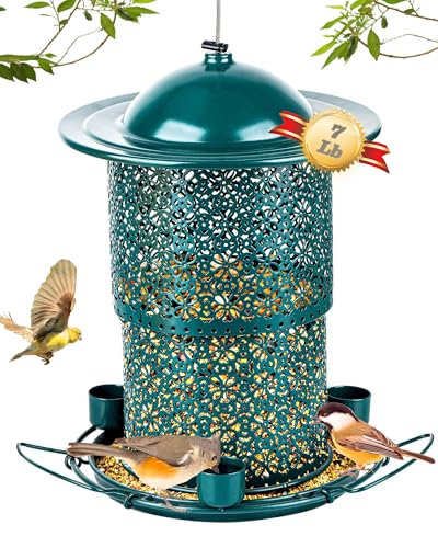Godinsky Bird Feeders for Outdoors Hanging,Large Bird Feeders for Outdoors, with Finch Cardinal Chickadee, The Best Gift for Lovers, Mothers and Seniors,7LB Large Capacity-Green