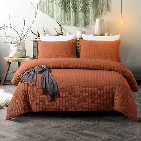 Terracotta Seersucker King Size Bedding Set Cover