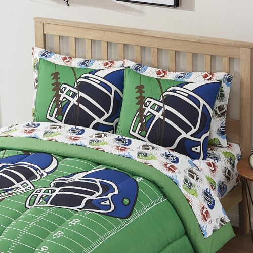 Image of Kids Bedding Set Bed in a Bag for Boys and Girls Toddlers Printed Sheet Set and Comforter, Full, Football