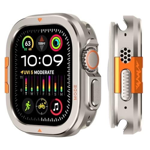 Suphart 2 in-1 Metal Cover Compatible with Apple Watch Ultra 3/2/1 Case 49mm Rugged Bumper with Back Protector for iWatch Ultra 49mm Titanium