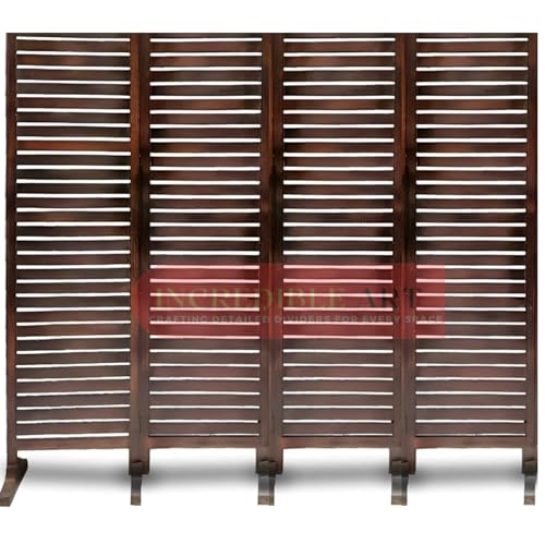 Image of Wooden Partition Wall Divider for Living Room, Wood Privacy Screen, Room Separator Rectangle Line Design- 5 Feet in Height (4 Panels with 5 Stands)