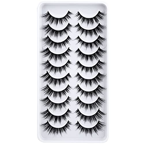 Cat Eye Thick False Eyelashes 10 Pairs Natural Lashes Pack 3D Fluffy 15MM Light Faux Mink Eye Lashes by Mavphnee