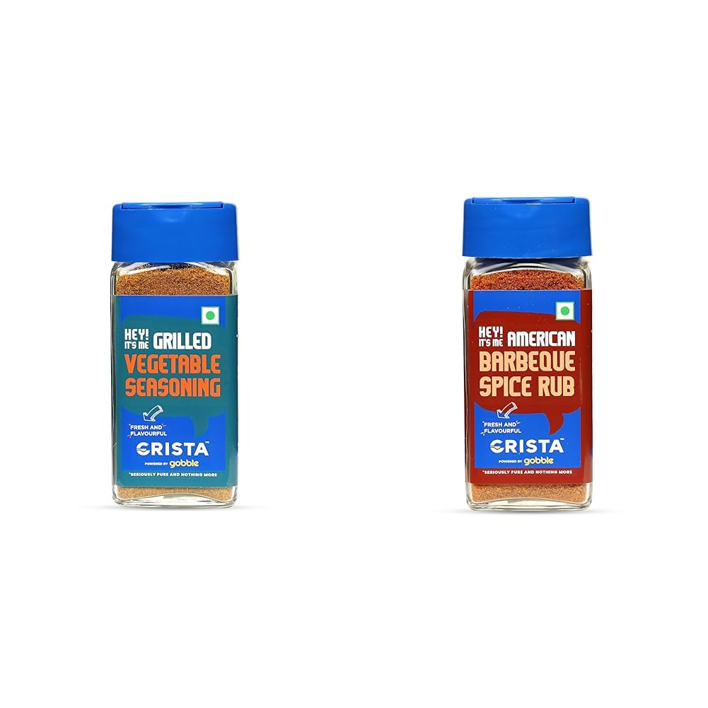 CRISTA International Multipurpose Combo - 5 | Vegetable Seasoning X 1, 50 gms & Barbeque Spice Rub X 1, 50 gms | No Added Colours, Fillers & Preservatives | Pack of 2