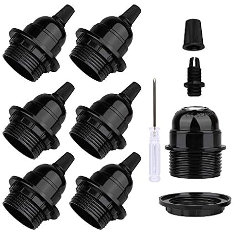 Zevnico 6 Pcs Vintage E27 Lamp Holder, Black Bakelite Edison Screw E27 Lampholder, External Thread Retro Style E27 Light Bulb Holder, DIY Pendant Socket (Black-Pack of 6) Cover