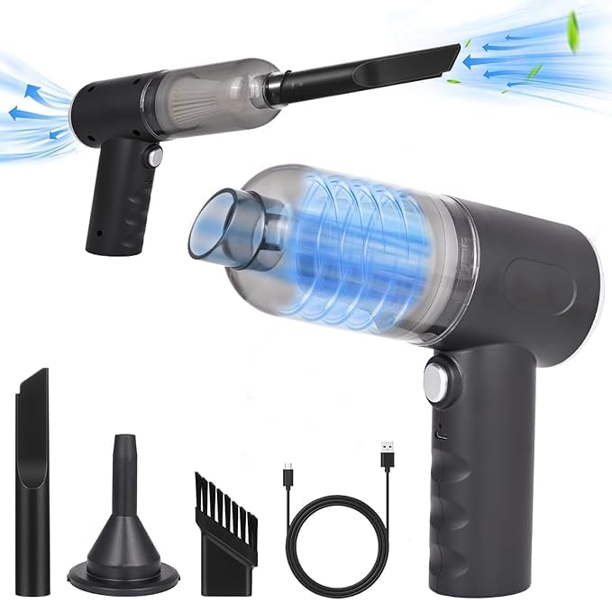 Image of 3-in-1 Vacuum Cleaner USB Rechargeable Wireless Handheld Mini Car Vaccum-Cleaners for Travelling Camping Reusable Portable with Charging Cable & 3 Attachments (Black, Pack of 1)