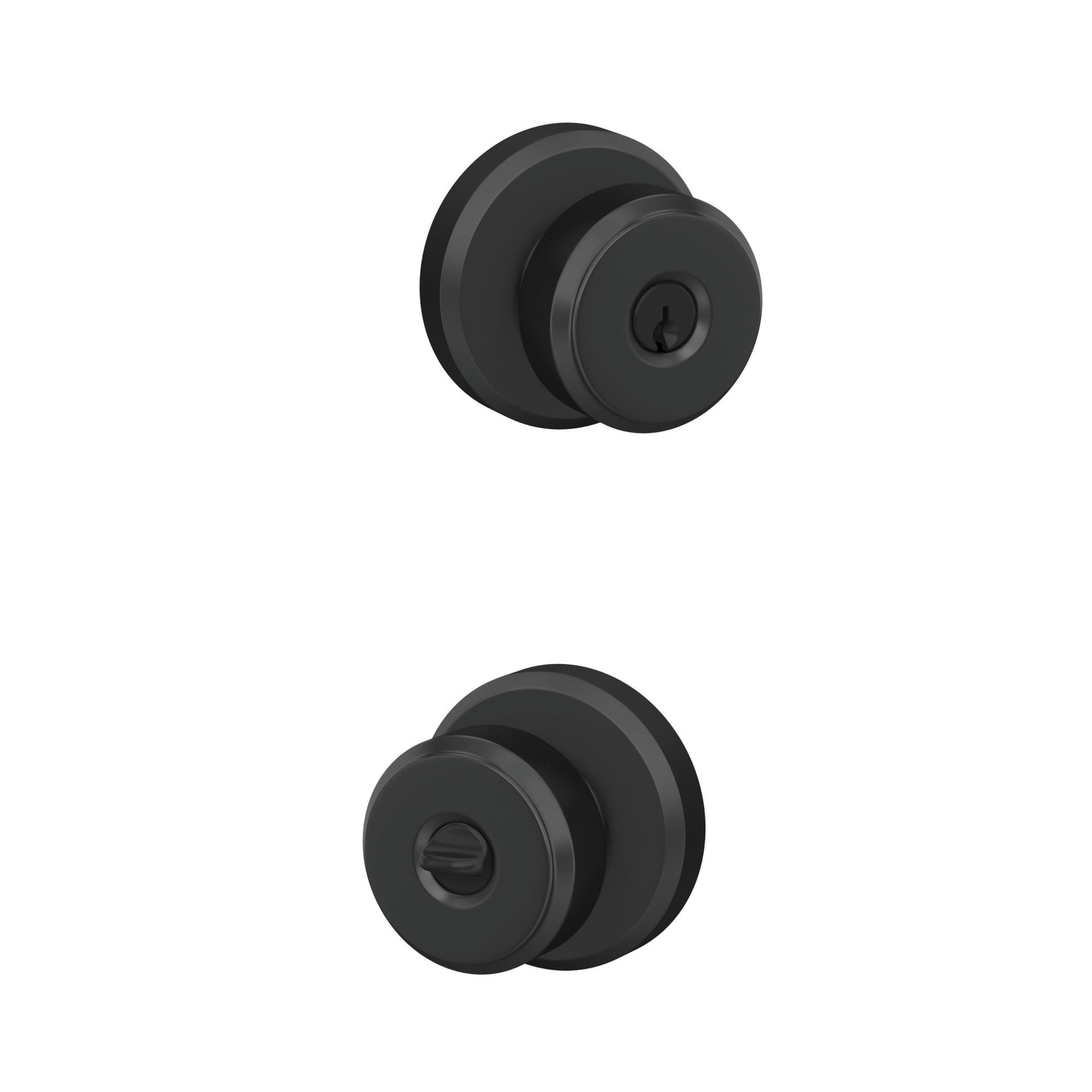 SCHLAGE F51ABWE622GSN Bowery Door Knob with Greyson Trim Keyed Entry Lock, Matte Black