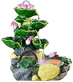 AMYZ decoración de Mesa Fuente de Mesa Fuente de Escritorio Resina Lotus Lotus Leaf Layer Stack Waterfall Fuente Decorativa con atomizador Feng Shui Fuente de Agua Pecera Sala de Estar Decoración