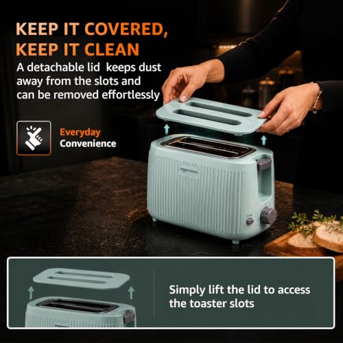 Image of Amazon Basics Pop-Up Toaster 2 Slice 600W | 7 Browning Levels | Auto Pop-Up & Auto Shut-Off | Mid-Cycle Cancel Function | Cool-Touch Housing | Dust Cover | Green | BIS Certified