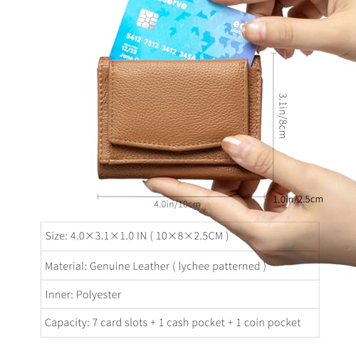 Image of Small Wallet Women Genuine Leather RFID Blocking Trifold Tiny Wallets with Snap Coin Pouch 7 Card Solts
