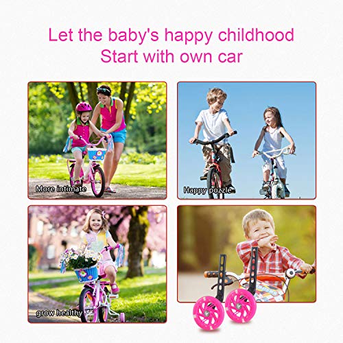 BNKIHDD Bicycle Training Wheels Flash Mute Wheel with Adjustable Kids Stabilizers Mounted Kit Compatible for Bikes of 12 14 16 18 20 Inch (Pink)