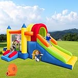 Hongcoral Inflatable Bouncy Castle, 8 in 1 Large Bounce House with Blower for Kids and Toddlers, Outdoor Indoor Backyard Inflatable Bouncers with Two Slides