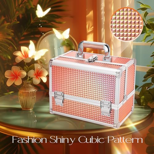 Joligrace Dazzle Gold Makeup Train Case, 3-Tier Makeup Box Organizer and Portable Makeup Organizer Box, Hard Makeup Case with Mirror and Lock, Professional Makeup Case for Women - Thumbnail 7