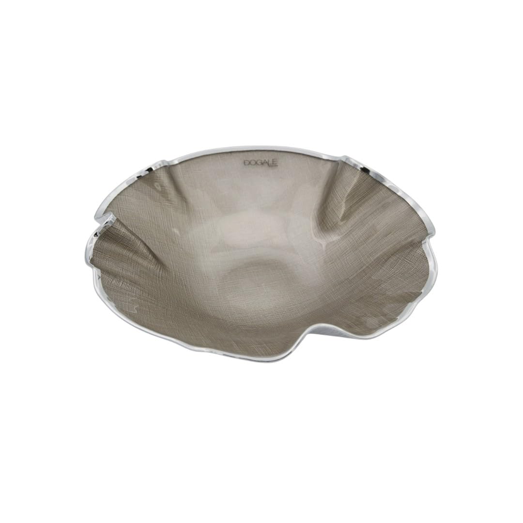 Generico Centrotavola Dogale Venezia Collezione Peonia Sabbia in Vetro Soffiato e Argento – Cestino di Design Tortora Ø31 cm, Idea Regalo di Lusso, Arredo Moderno e Naturale