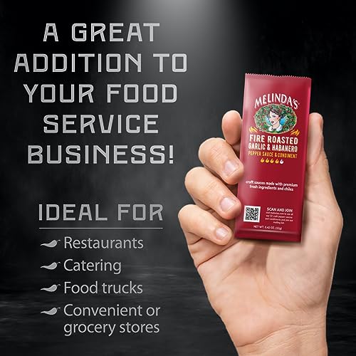 Image of Melinda's Fire Roasted Garlic & Habanero Hot Sauce Packets - 200 Count (.42 Oz Each) - Hot Sauce Packets Single Serve for Travel, Party, Business - Convenient Individual Condiment Packets in 8 Flavors