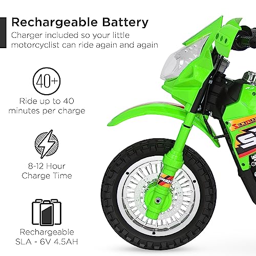Image of Best Choice Products Kids 6V Ride On Motorcycle w /Treaded Tires, Working Headlights, 2mph Top Speed, Training Wheels, Realistic Sounds, Music, Battery Charger - Green