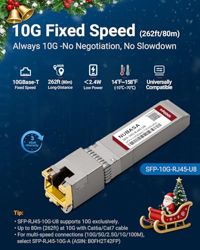 Image of SFP+ to RJ45 Adapter | 80 Meters SFP Transceiver 10Gb | Low-Power SFP+ to RJ45 Copper Module | Plug-Play, Up to 262ft | for Ubiquiti /Cisco /Netgear /TP-Link Compatible