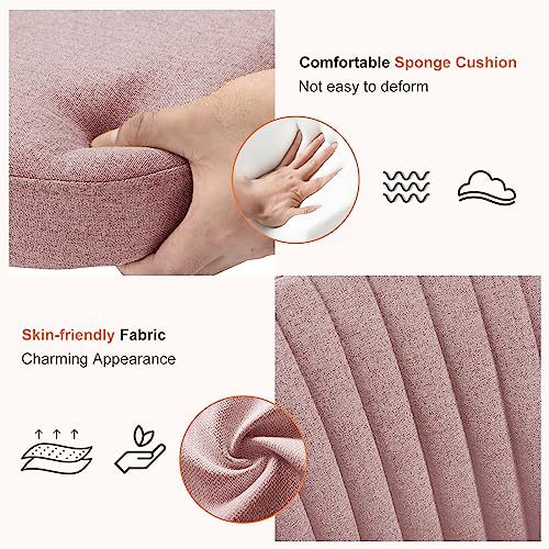 Image of Sweetcrispy Armless Vanity Chair, Cute Comfy Home Office Desk Chair with Wheels, Modern Upholstered Task Computer Seat for Bedroom, Study, Makeup Vanity, Height Adjustable & Swivel Fit, Dusty Pink